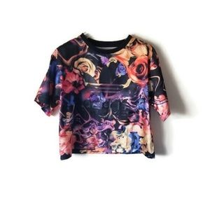Adidas crop-top, floral size Large